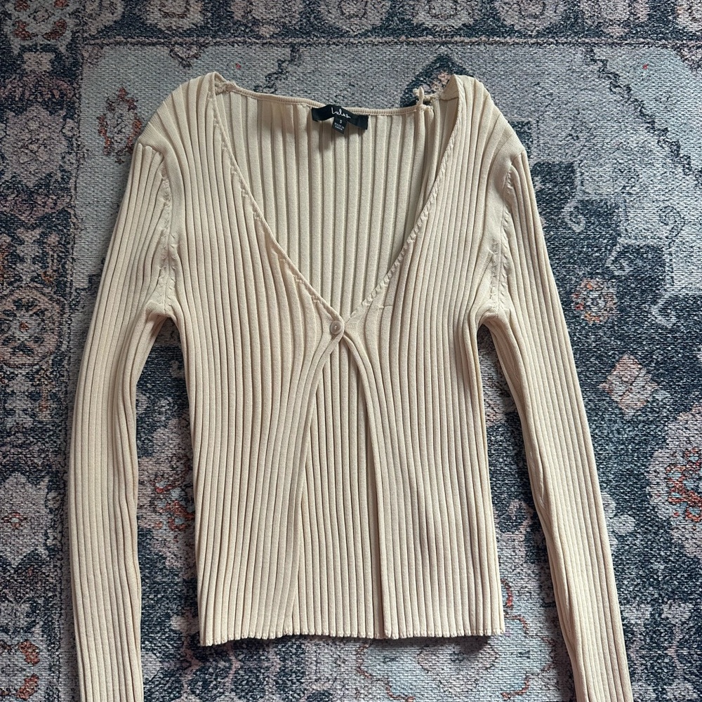 Lulu's Beige Ribbed Knit Top